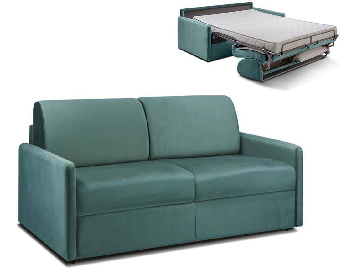 Sofá Cama Calife VENTE-UNIQUE (Verde Esmeralda - Tecido e Veludo - 170x94x85 cm/Dimensões da cama: 140-159 cm)