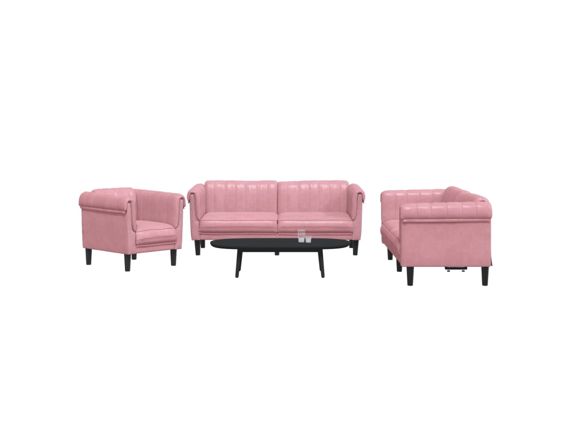 Conjunto 3 de Sofás VIDAXL Veludo Rosa (203 x 77 x 74 cm)