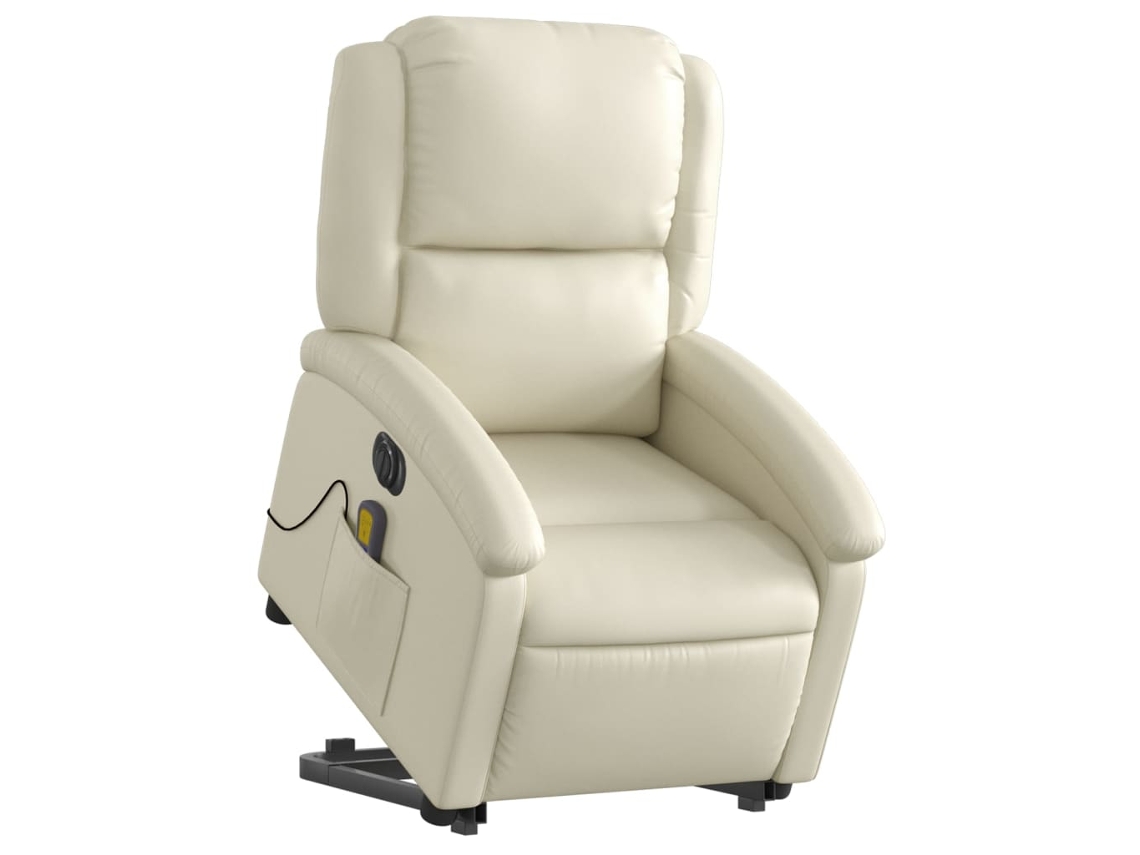 Poltrona reclinável elevatória elétrica couro artificial creme