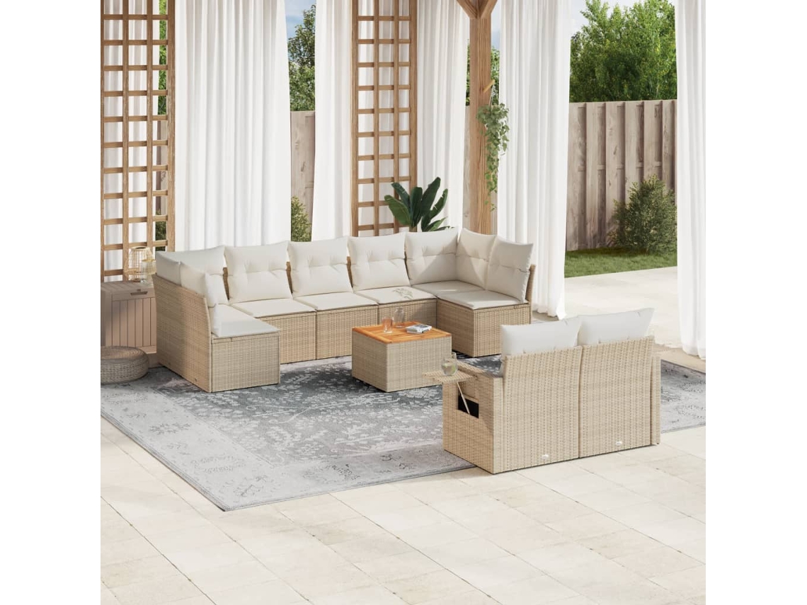 Conjunto 10 de sofás p/ jardim com almofadões VIDAXL vime PE bege