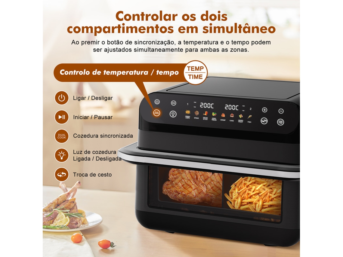 Fritadeira sem Óleo ADORMII DualCook Pro 10L (Preto - - Dois Cestos com Controlo Independente -  3D Air - 8  Modos)