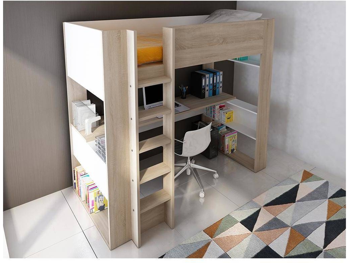 Cama alta NOAH VENTE-UNIQUE Natural claro, Branco 90x200 cm - Sem colchão - Com sommier