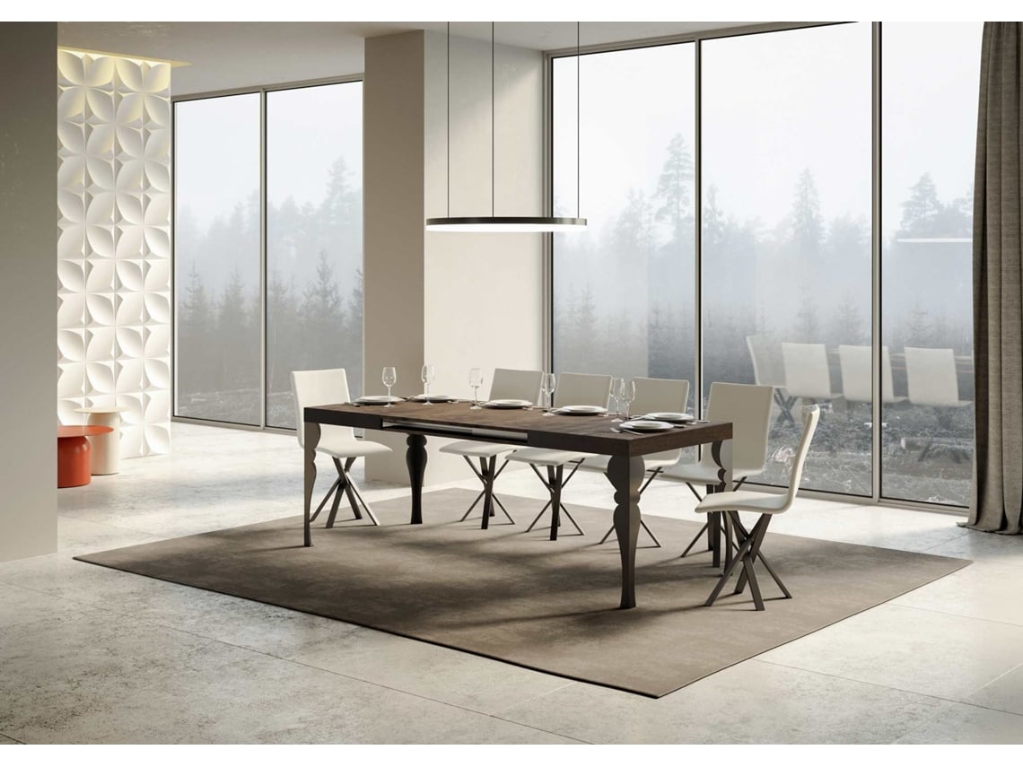 Mesa de Jantar Extensível 90X140/244 Cm Paxon Nogueira Quadro Antracite