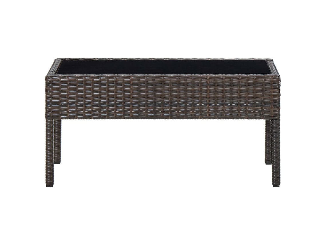 Mesa De Jardim 75x40x37 Cm Vime Pe Castanho Com Vidro Temperado