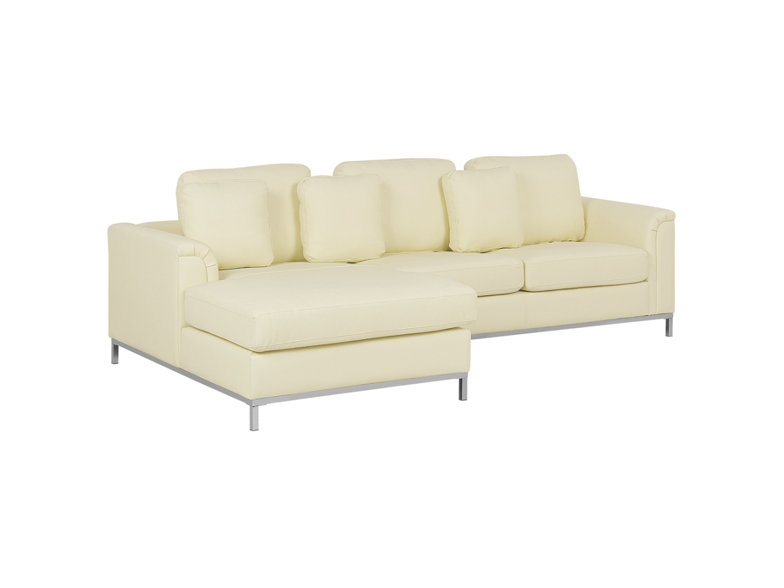 Sofá de esquina BELIANI Oslo de Pele Creme 270x151x64