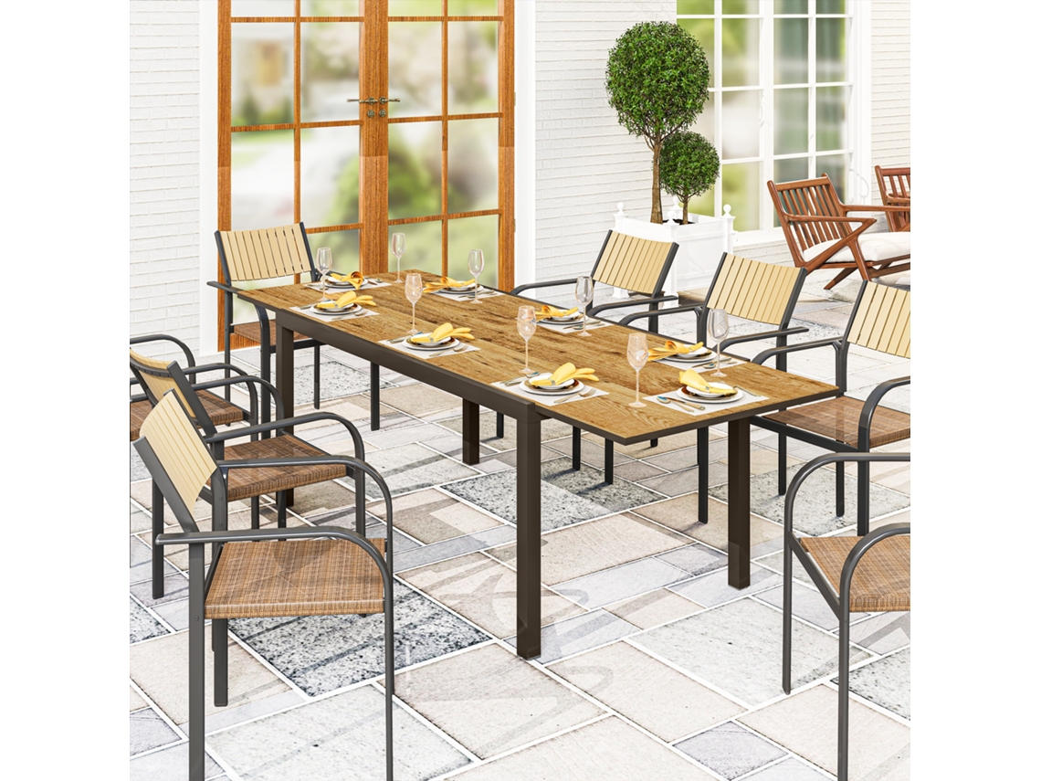 Mesa De Refeição De Exterior Alumínio, Aço, Dpc Cor Marrón 160/240x90x74 Cm Outsunny