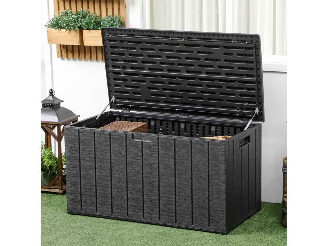 Baú de Armazenamento Exterior PE cor Negro 122,4x62x64,5 cm OUTSUNNY