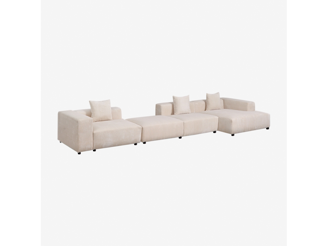 Sofá Modular Chaise Longue Direito De 3 Peças Com Apoio De Braço Alto E Puff Bruna Poliéster Sklum (480 Cm)