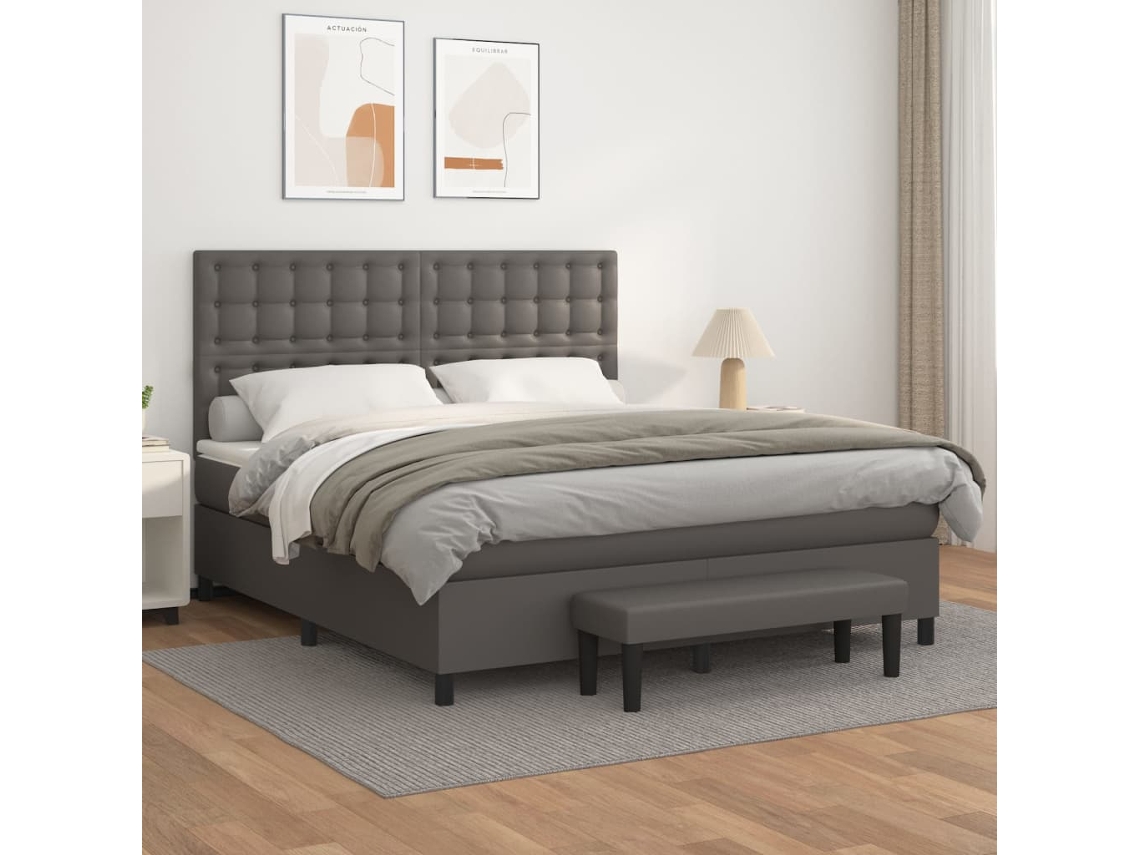 Cama box spring VIDAXL Cinzeto Couro Artificial (180x200 cm)