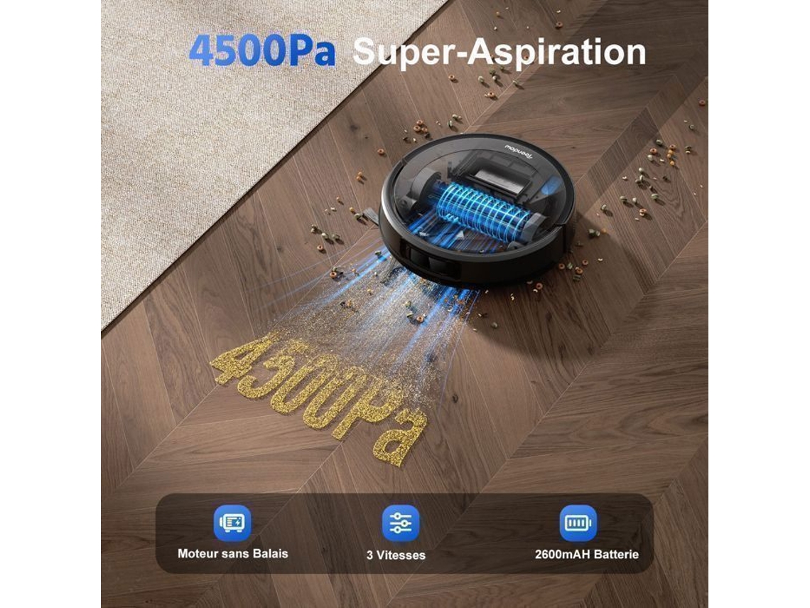 Robô Aspirador Máquina de Lavar Roupa, 4500pa Sem Fio Robô Aspirador com Vassoura, 2600mAh / 120min, Navegação a Laser Wi-Fi / LDS