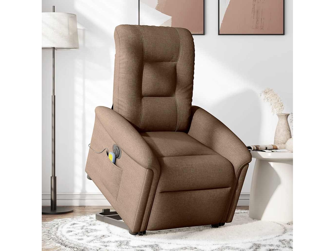 Poltrona De Sala | Cadeira | Poltrona Elétrica Elevatória Massagens Tecido Castanho Wsd522601 Lovely Home