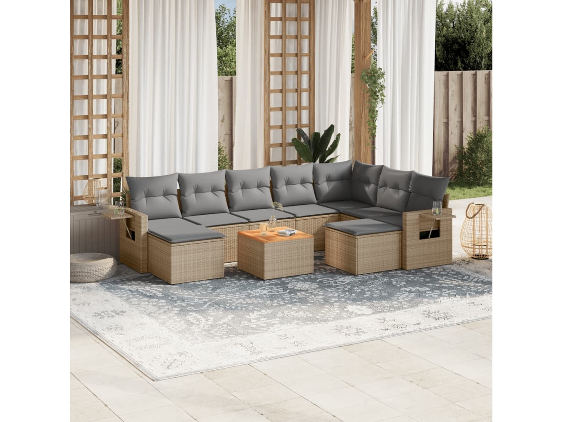 Conjunto 10 de sofás p/ jardim com almofadões VIDAXL vime PE bege