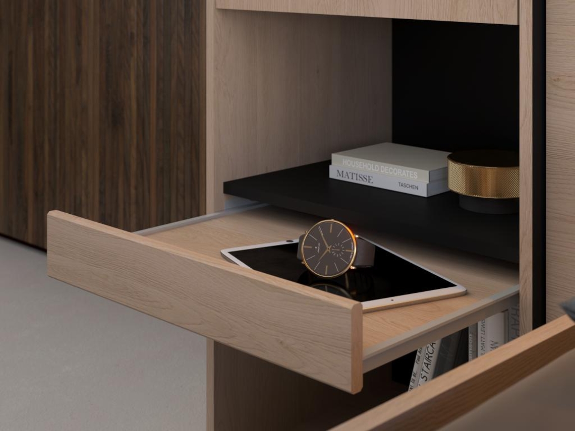 Estrutura de cama VELONA VENTE-UNIQUE Preto, Natural claro 160x200 cm - Com colchão - Com sommier