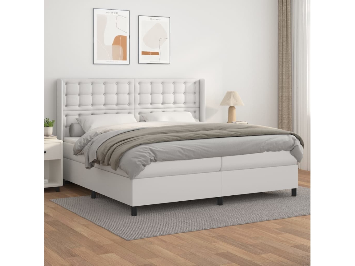Cama Box Spring VIDAXL (Branco - Couro Artificial - 203 x 203 x 128 cm)