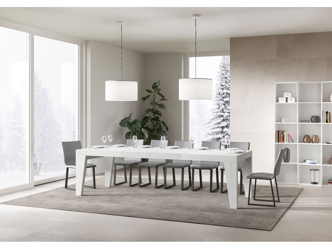 Mesa de Jantar Extensível 90X180/284 Cm Naxy Premium Cinza Branca ITAMOBY