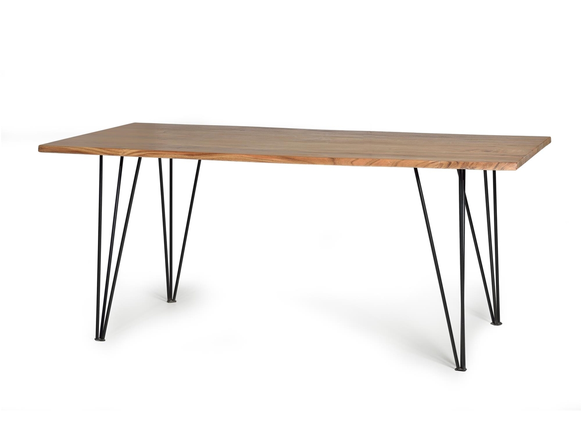 Mesa de jantar em madeira de acácia natural com pernas de metal preto Multicolor GINER Y COLOMER 76x90x160