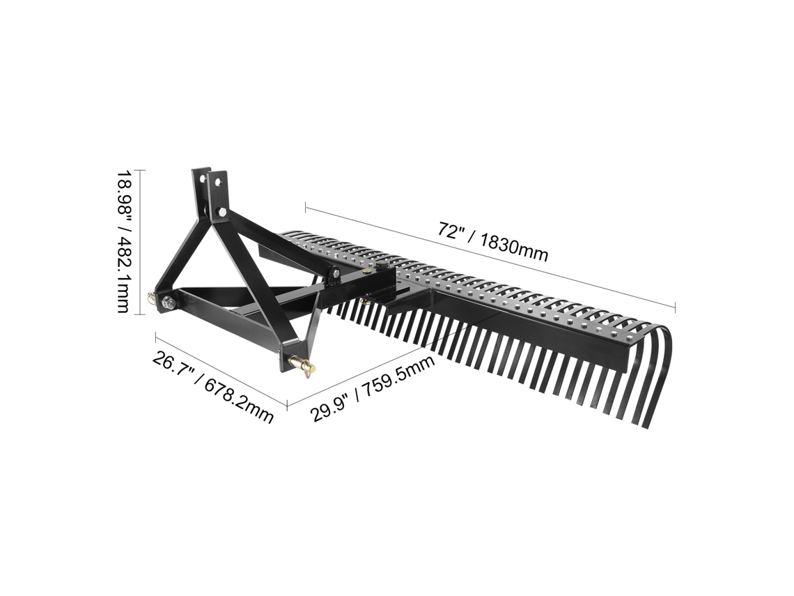 Escarificador Rebocável Succebuy De 72 Polegadas, Ancinho De Trator De 3 Pontas, Dentes De Aço