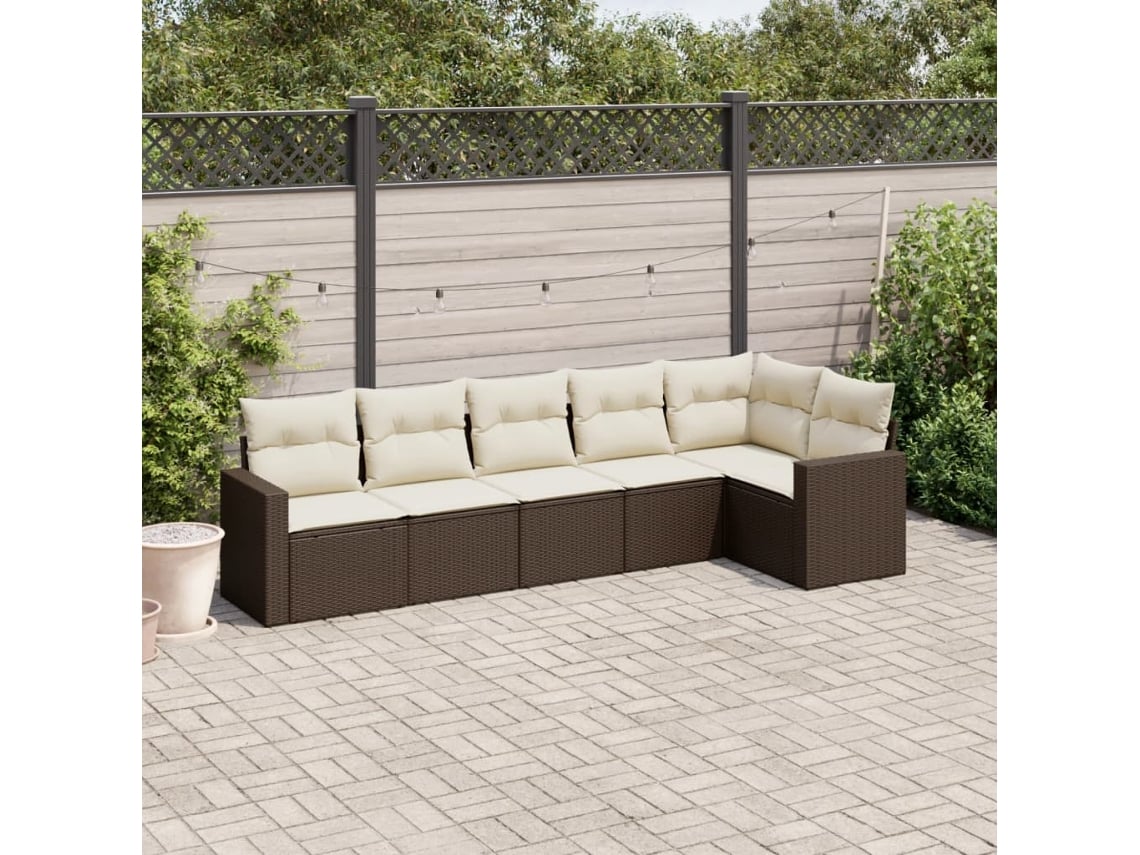 Conjunto 6 de Sofás Jardim com Almofadões VIDAXL Vime Pe Castanho