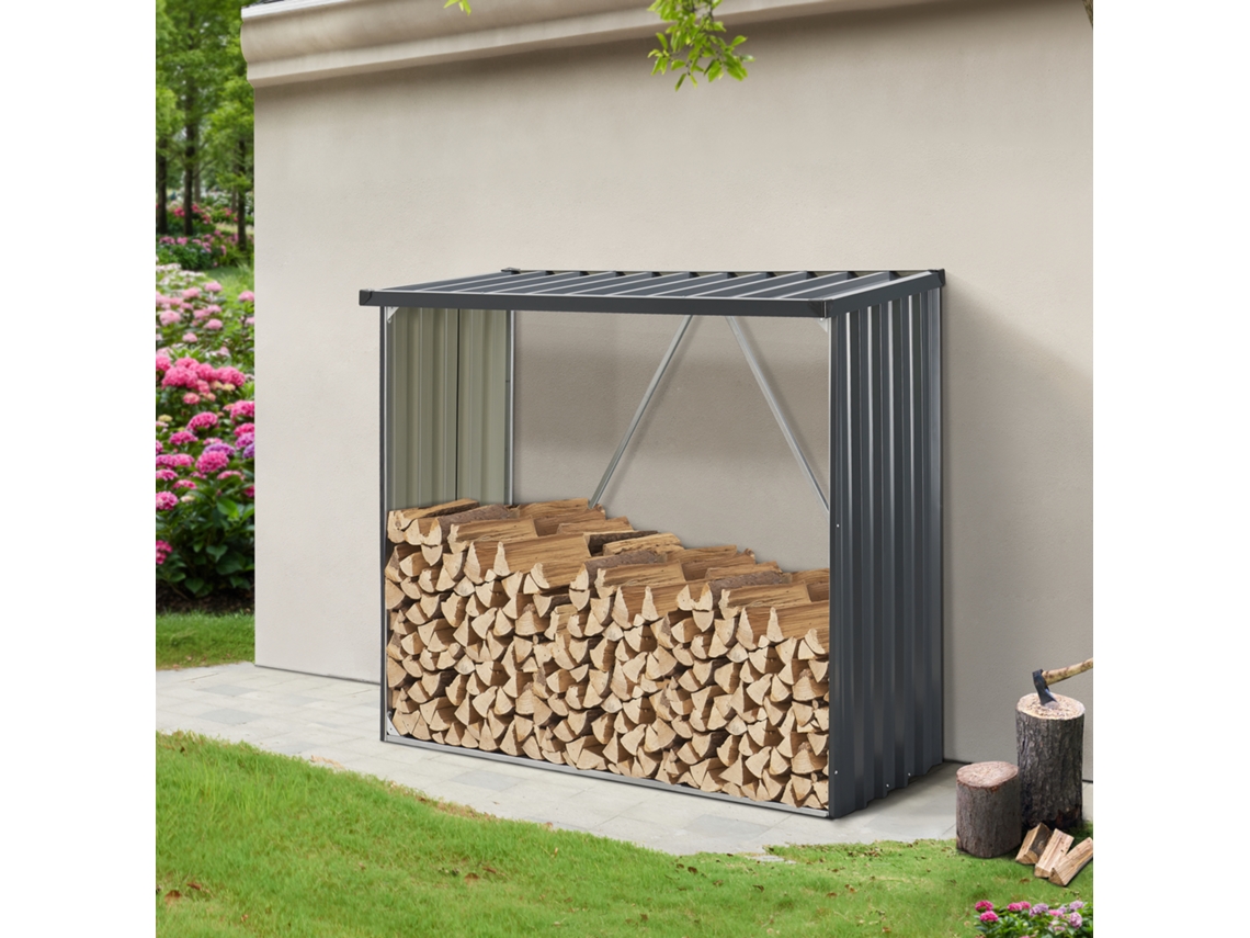 Abrigo para Lenha CASA.PRO (Aço - Cinzento - 156x80x152 cm)