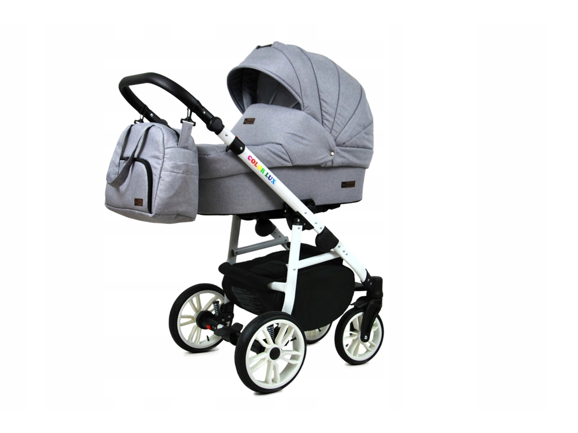 Carrinho de Bebé Multifuncional BABYLUX CLASSIC GOLD 4 Em 1 -Silver Flex WHITE FRAME - Ajustável e dobrável Construção leve em alumínio - Acessórios