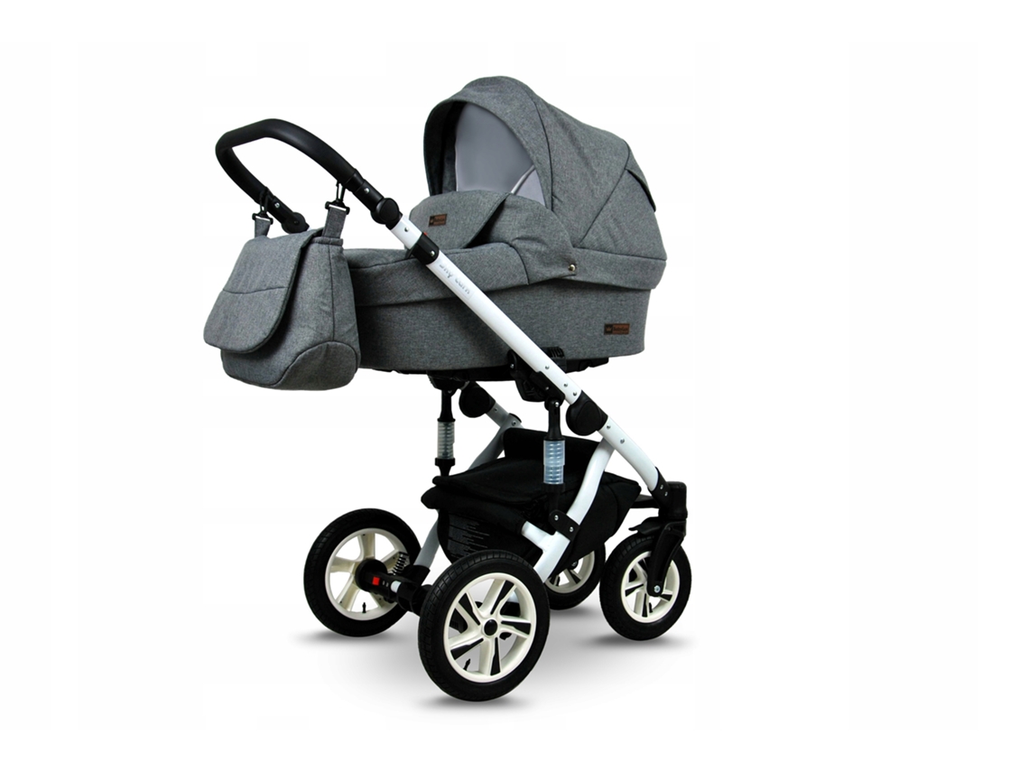 Carrinho de Bebé Multifuncional BABYLUX SKY LARK 4 Em 1 -Grey Flex WHITE FRAME - Ajustável e dobrável Construção leve em alumínio - Acessórios