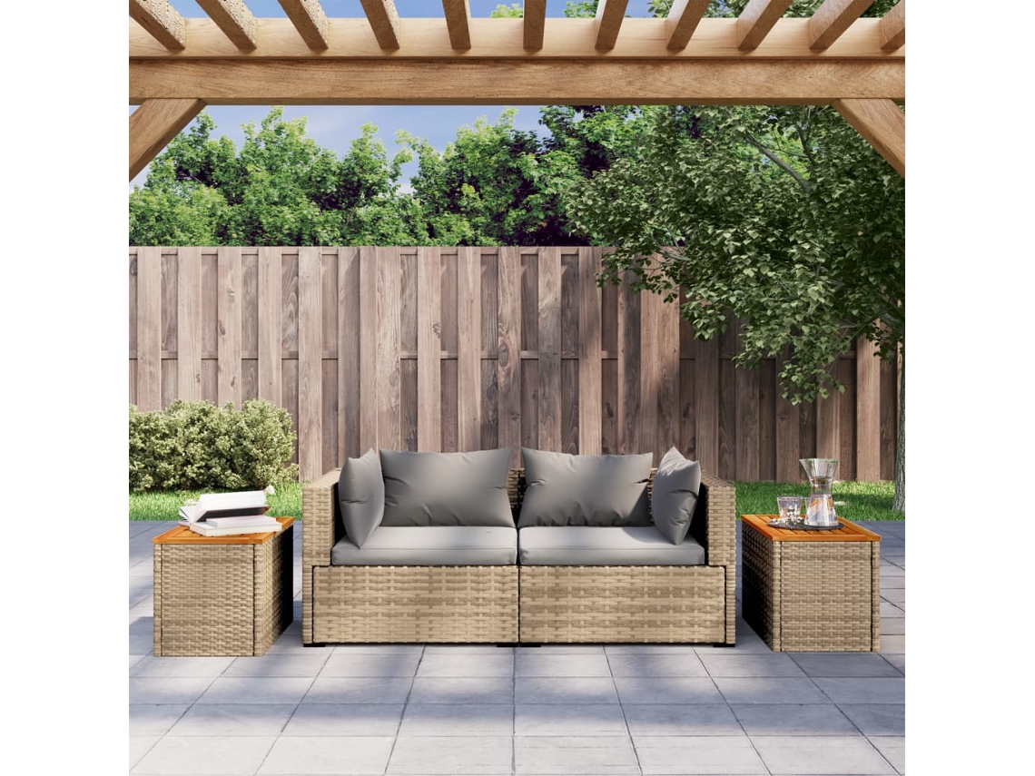 Vidaxl 2 Mesas Jardim Vime Pe/madeira Maciça 55x34x37cm Bege