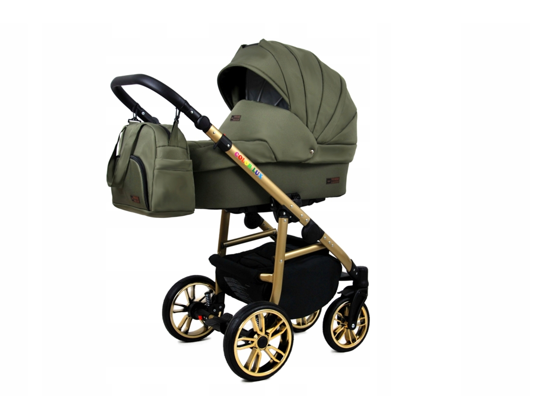 Carrinho de Bebé Multifuncional BABYLUX CLASSIC GOLD 4 Em 1 -Olive GOLD FRAME - Ajustável e dobrável Construção leve em alumínio - Acessórios