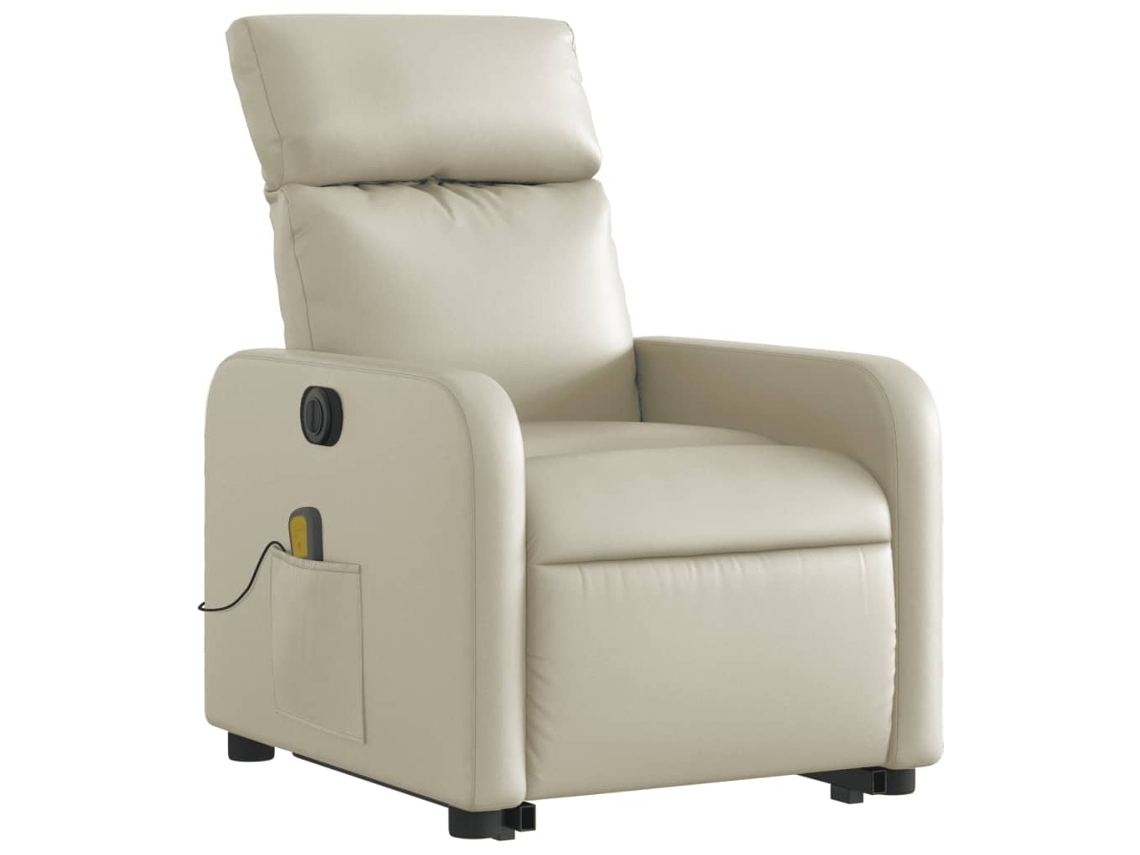 Poltrona reclinável elevatória elétrica couro artificial creme