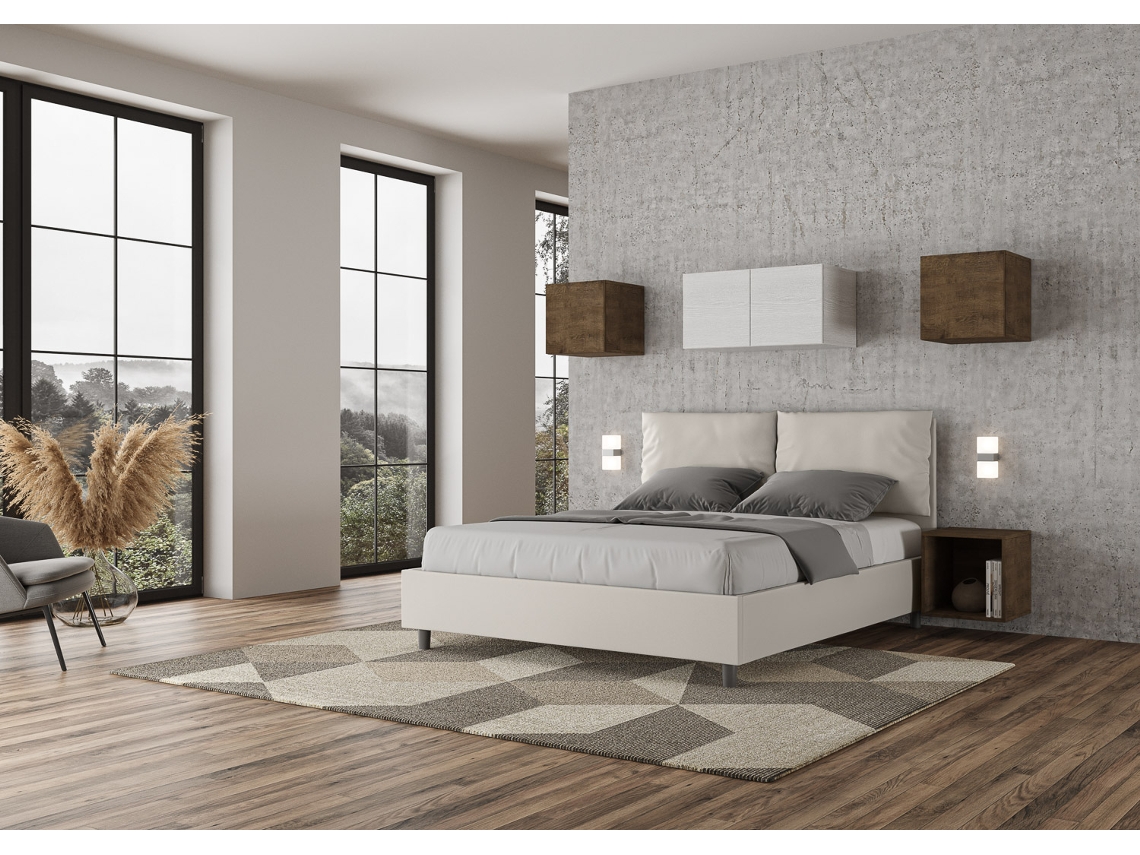 Cama de Casal Queen Size Sem Estrado Estofada AnteaITYHOME (160 x 200 cm - Painéis de Melamina e Couro Sintético)