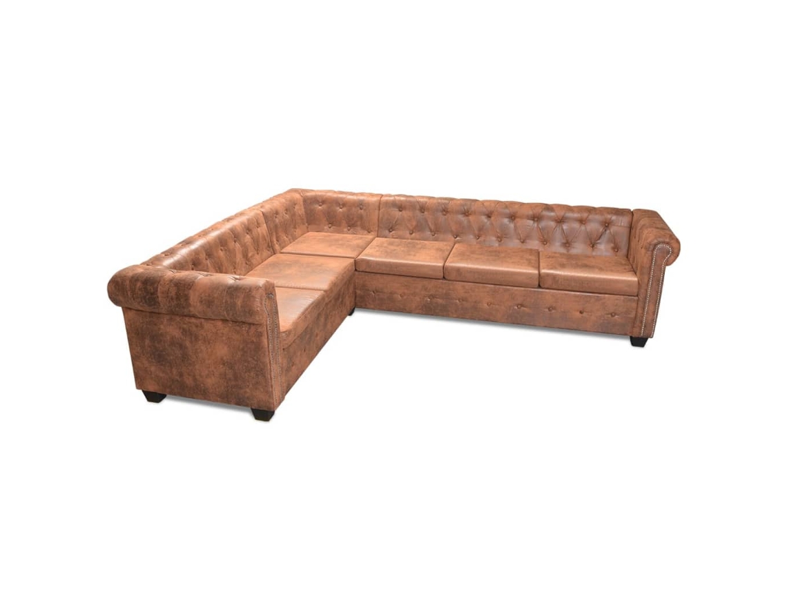 MAISON EXCLUSIVE Sofá de Canto Chesterfield 6 Lugares Couro Artificial Castanho (260 x 205 x 73 cm)
