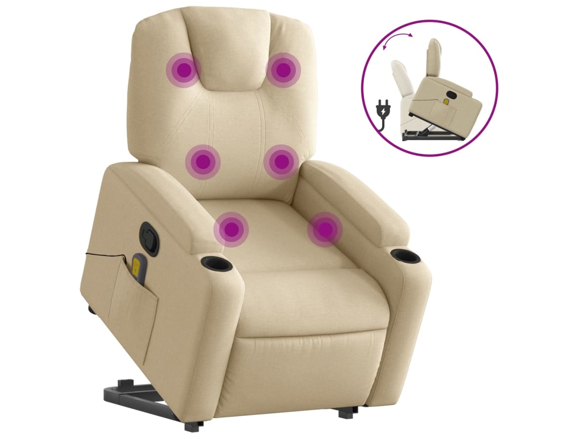 Poltrona Elevatória de Massagem Tecido Cor Creme CLIC N BUY