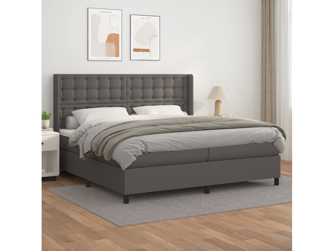 Cama Box Spring VIDAXL (Cinzento - Couro Artificial - 203 x 203 x 128 cm)