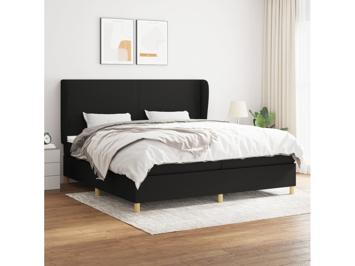 vidaXL Cama com molas/colchão 200x200 cm tecido preto