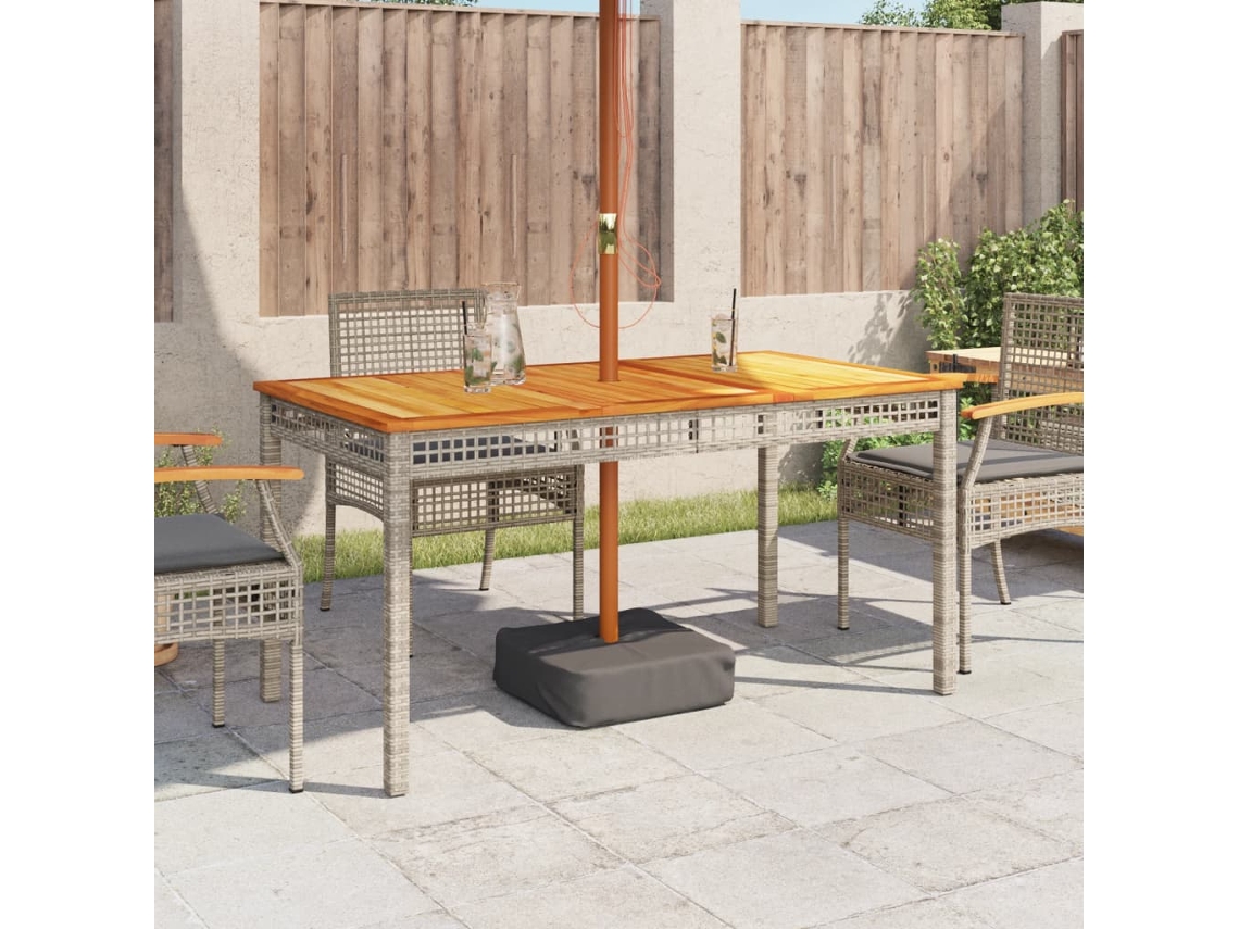 Mesa De Jardim Mesa Para Exterior 140x80x75cm Vime Pe E Madeira De Acácia Cinzento Lovely Home