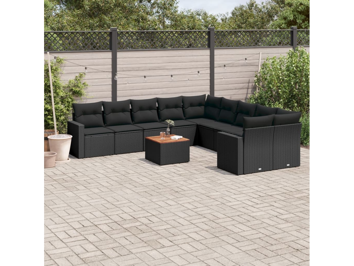 Conjunto 11 sofás de jardim c/ almofadões VIDAXL vime PE preto