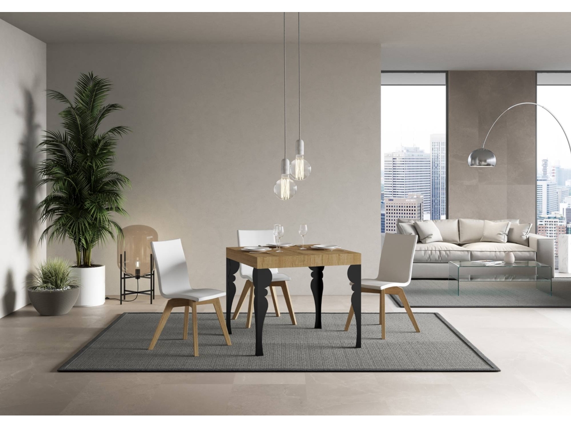 Mesa de Jantar Extensível 90X90/246 Cm Paxon Premium Carvalho Natural Quadro Antracite ITAMOBY