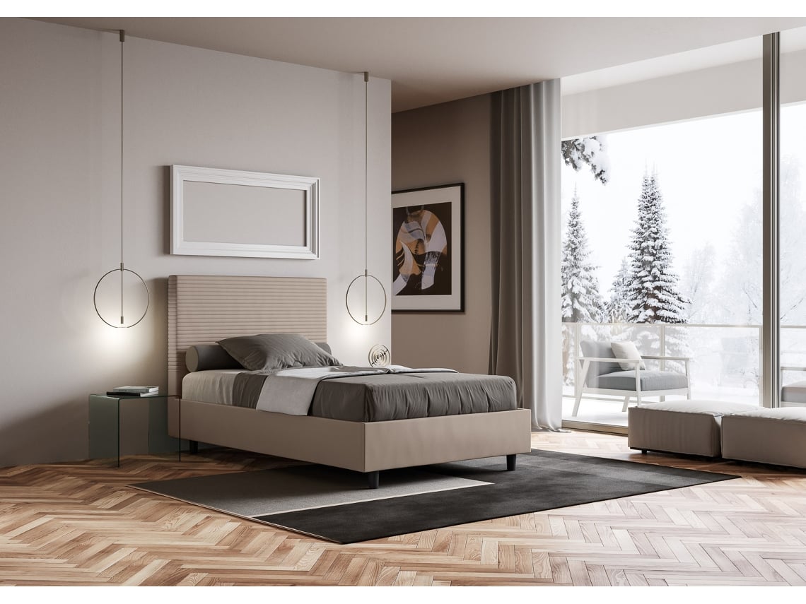 Cama de Corpo e Meio com Arrumação Estofada FocusITYHOME (120 x 210 cm - Painéis de Melamina e Couro Sintético)