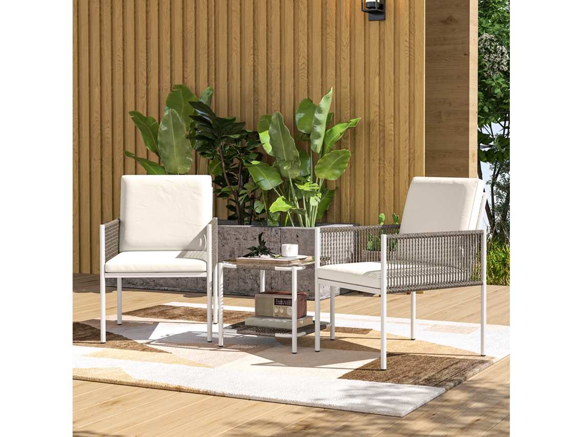 Conjunto De Móveis De Jardim Poliéster, Aço E Vime Pe Cor Bicolor 82x59x64 Cm Outsunny