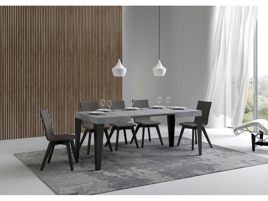 Mesa de Jantar Extensível 70X110/194 Cm Flame Cimento Quadro Antracite