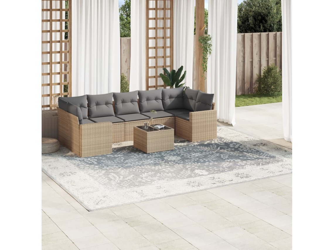 Conjunto 8 de sofás p/ jardim VIDAXL com almofadões vime PE bege