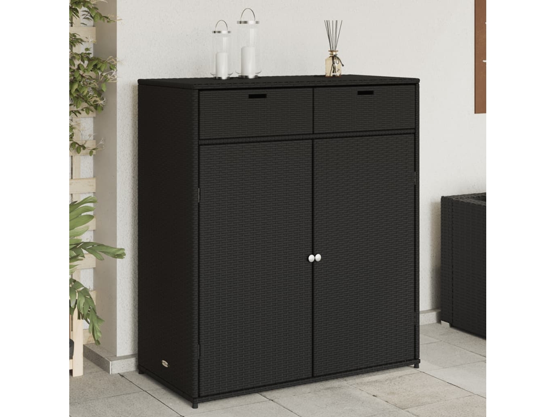 Armário de Exterior VIDAXL Preto Rattan e Vime (105x55x113 cm)