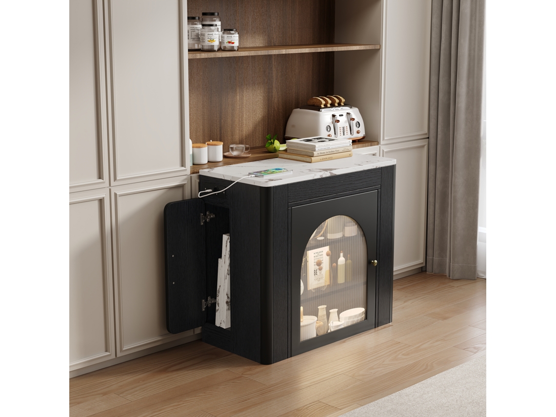 Ilha De Cozinha Multifuncional Com Rodízios, Mesa Retrátil, Tampo Removível, Pode Ser Buffet, Balcão Ou Bar, Cor Preta Bga Store