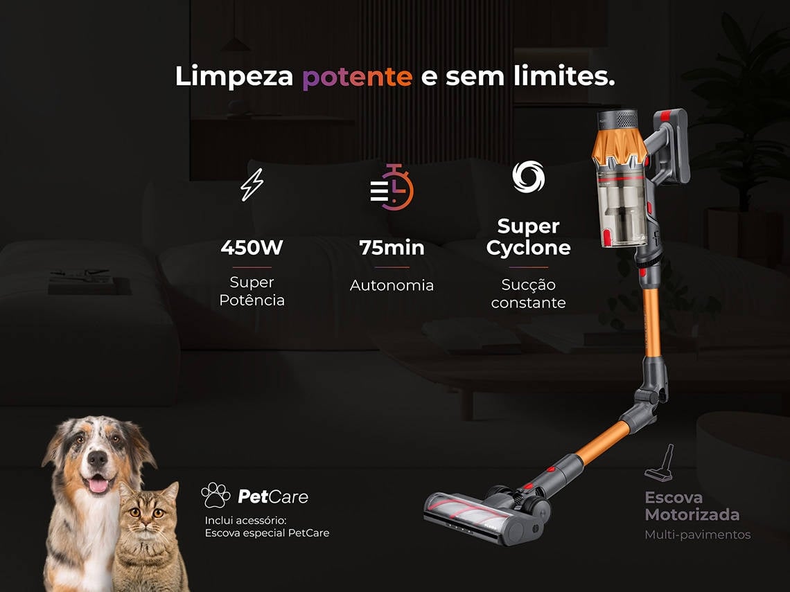 Aspirador Vertical FLAMA Pro Force Flex 75 1647FL (Autonomia: 75 min - 450W  - 600 ml)