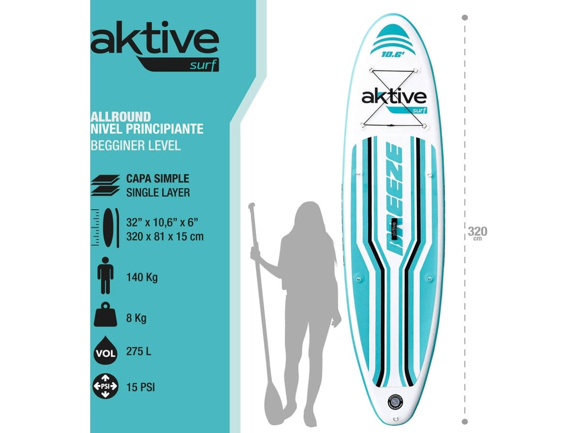 Prancha de Paddle Insuflável AKTIVE (Iniciantes - 10.6'')