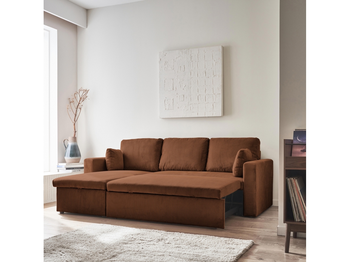 Sofá Cama De Canto De Veludo Cotelê Grande De 3 Lugares, Ferrugem Sweeek