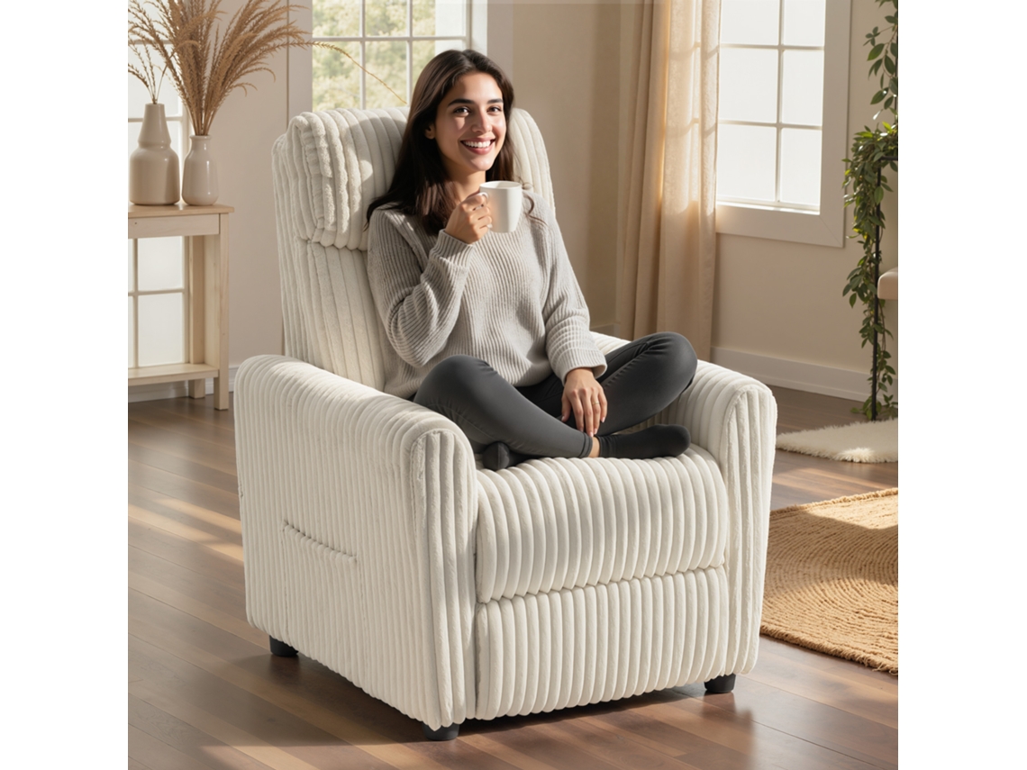 Poltrona Reclinável Poliéster Cor Creme Branco 73x86x100 Cm Homcom