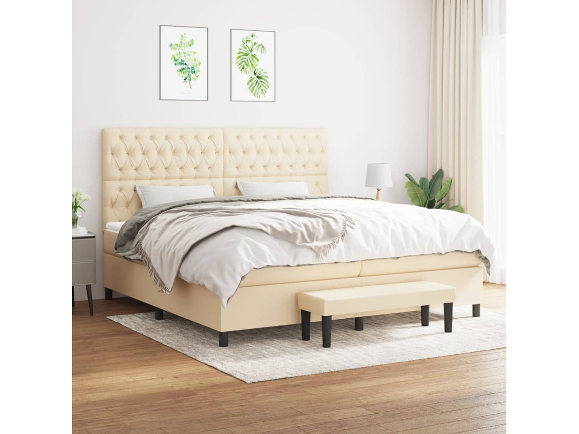 Cama box spring VIDAXL Creme Tecido (200x200 cm)