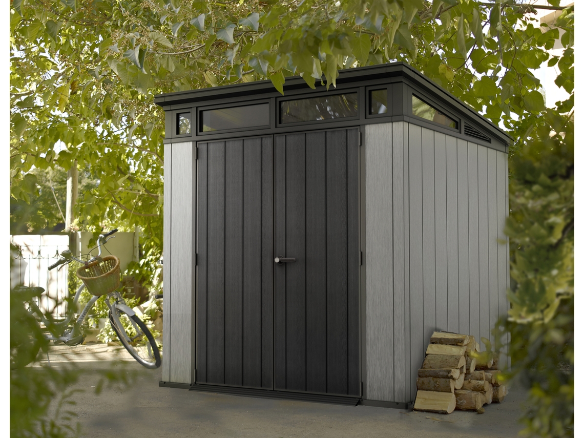 KETER Casa de Jardim ARTISAN 7X7 ao ar livre Abrigo de armazenamento arrumação aço metal madeira 214x218x226 WxDxH cm