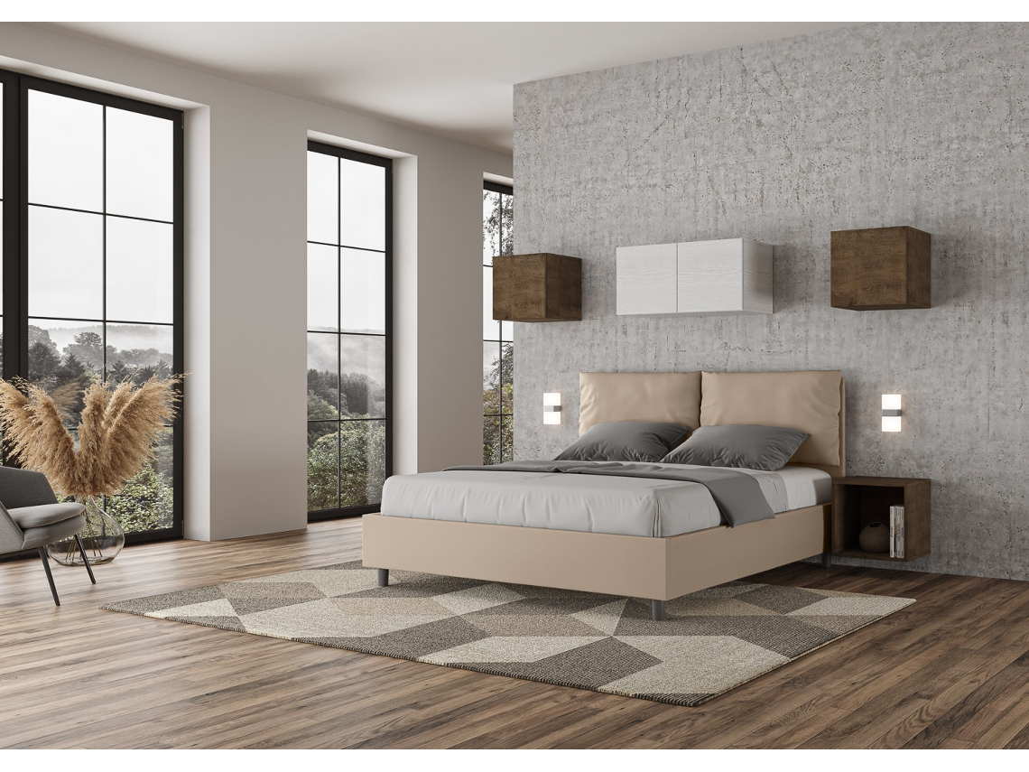 Cama de Casal Queen Size Sem Estrado Estofada AnteaITYHOME (160 x 190 cm - Painéis de Melamina e Couro Sintético)