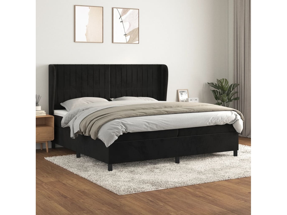 Cama Box Spring VIDAXL (Preto - Veludo - 203 x 203 x 128 cm)